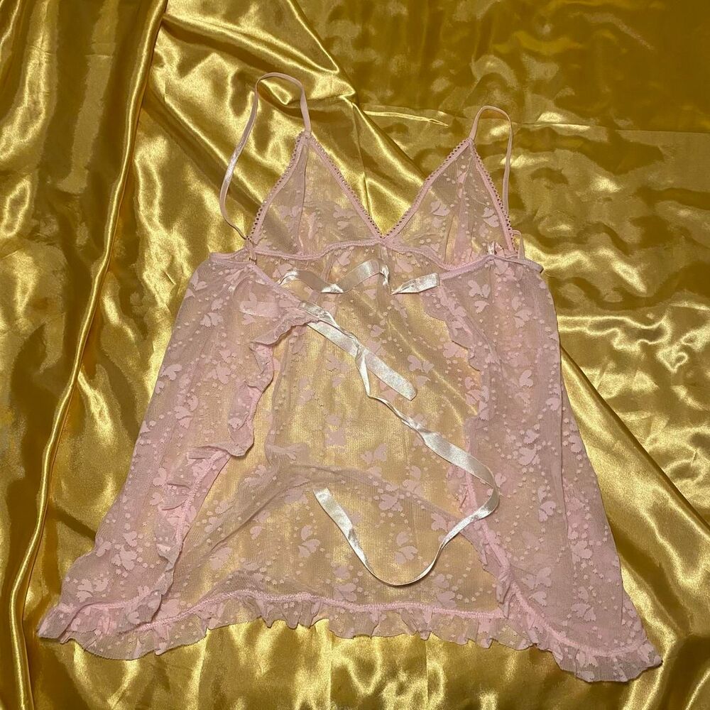 Pink Lace Babydoll Slip Dress with Open Back, Satin Tie, and Heart Design - Picture 3 of 4